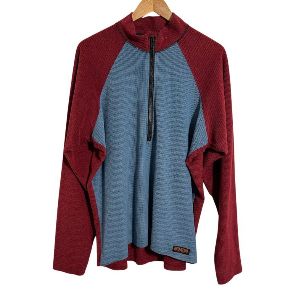 Melanzana Mens Grid Fleece 1/2 Zip Pullover XL Sweatshirt Blue Red